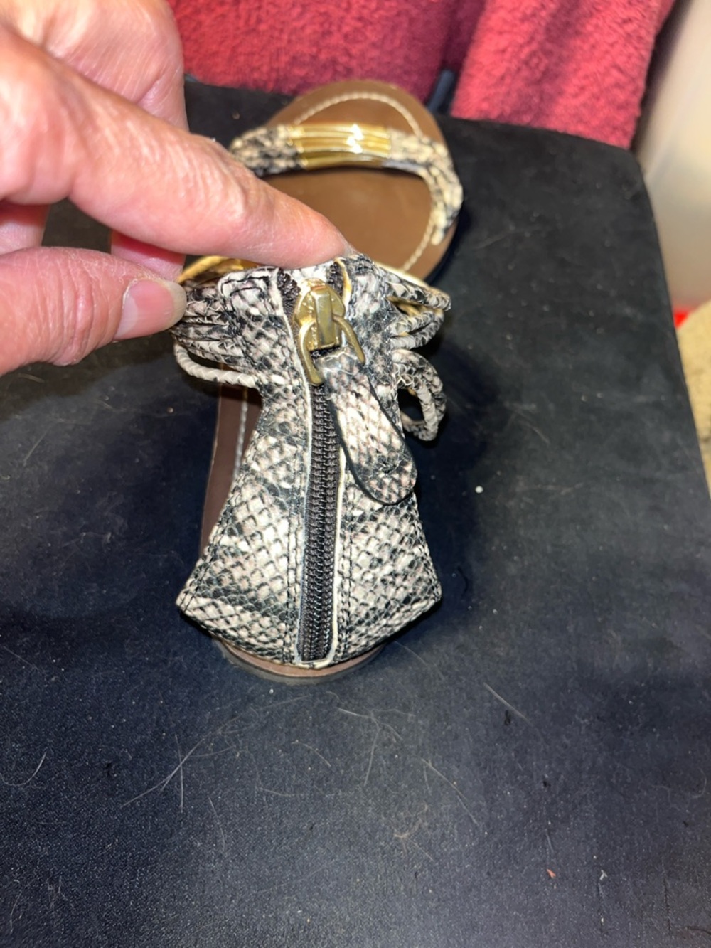 TORY BURCH MIGNON BRAIDED BROWN SNAKESKIN ANKLE STRAP SANDALS WITH GOLD ACCENTS - Picture 4 of 7